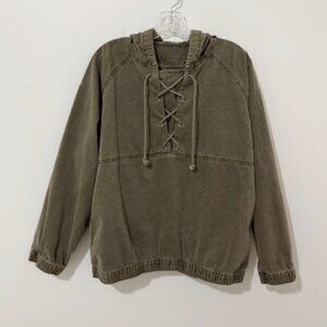 American Eagle Lace-Up Military Pullover Hooded Utility Jacket Olive Utility M